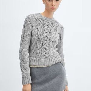 Mango Gray Crew Neck Cable Knit Sweater